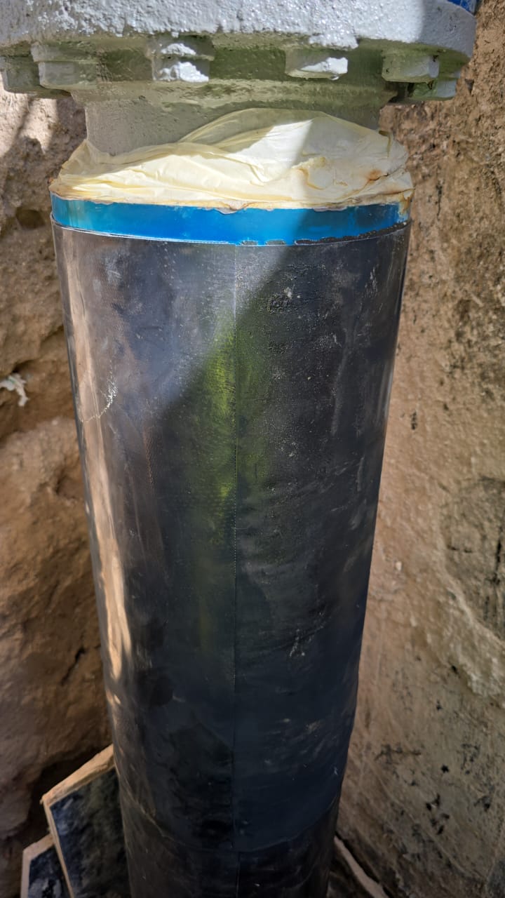 Completed heat shrink sleeve waterproofing for underground chilled water pipe field joint