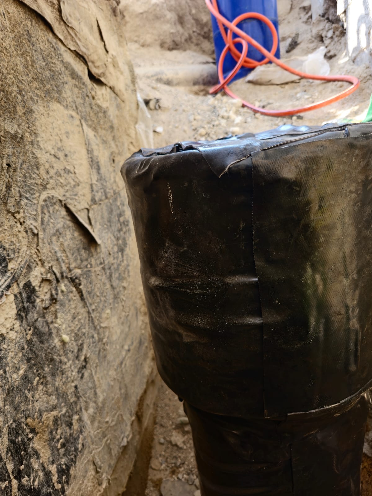 PUF insulation and waterproofing of underground chilled water pipeline flange