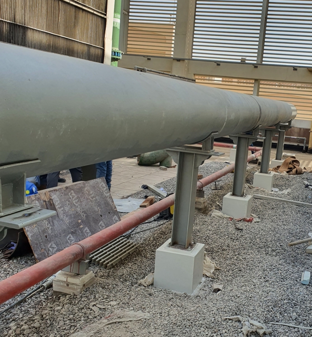District cooling chilled water pipeline support installation at DCP ADNEC Abu Dhabi