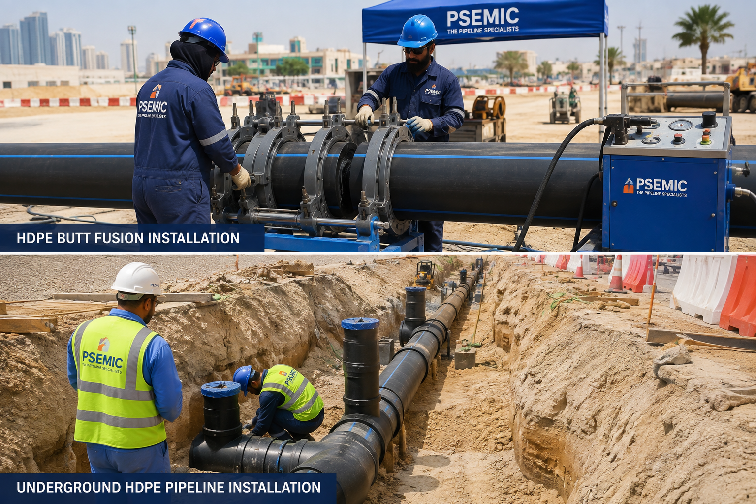 HDPE butt fusion, electrofusion fitting and underground pipe installation in Abu Dhabi